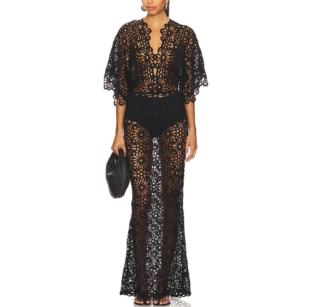 Norma Kamali Crochet Black Obie Gown Dress Size XS